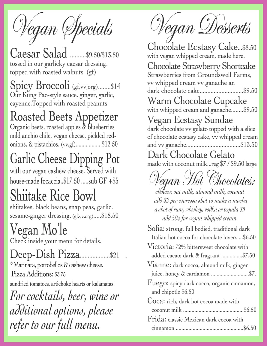 Vegan Menu